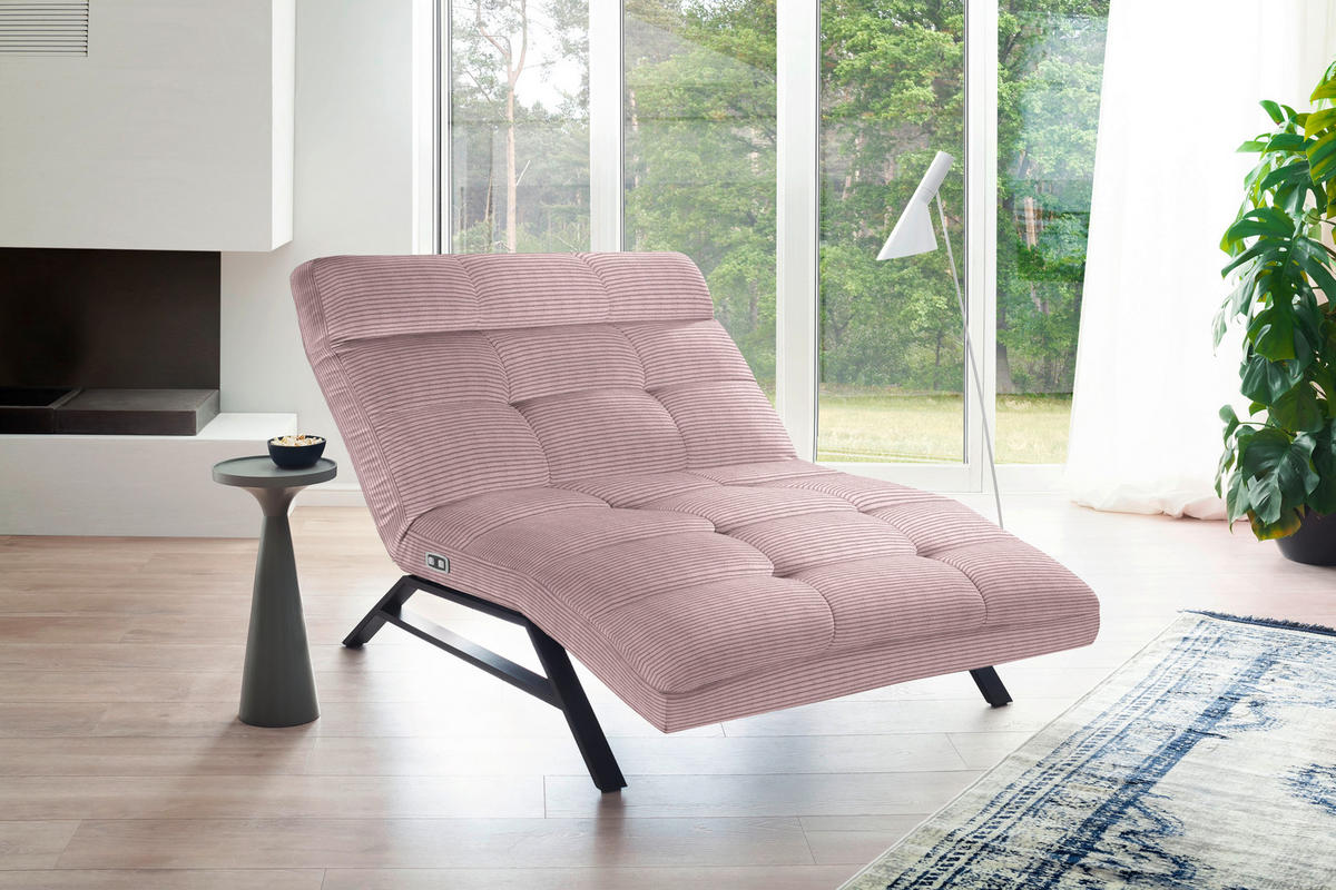 Liege mit motorischer Relaxfkt Cord Altrosa  - Schwarz/Altrosa, Design, Textil/Metall (120/54-113/158-198cm) - Pure Home Lifestyle