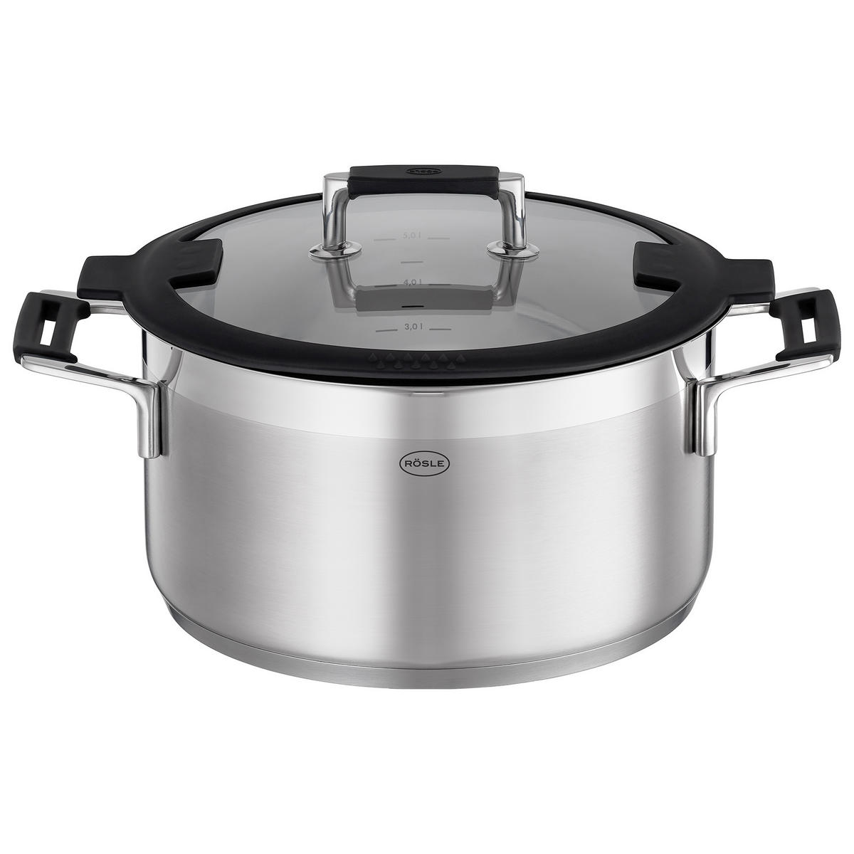 KOCHTOPFSET Silence Pro 4-teilig  - Edelstahlfarben, Glas/Metall (31/55/23,5cm) - Rösle