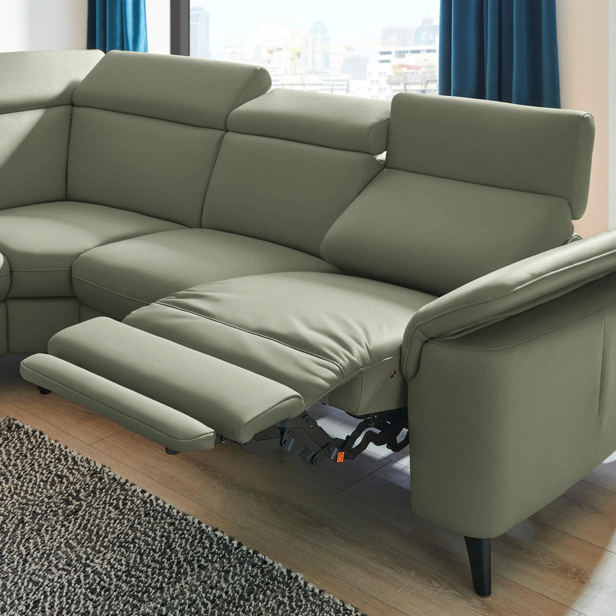 ECKSOFA in Echtleder Grün  - Schwarz/Grün, Design, Leder/Metall (239/285cm) - Cantus