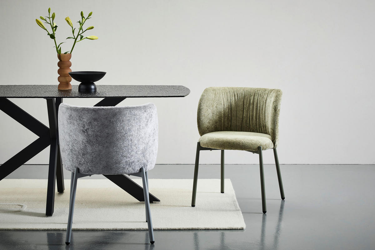 STUHL Chenille Grün  - Grün, Design, Textil/Metall (56,5/77/57cm) - Stylife