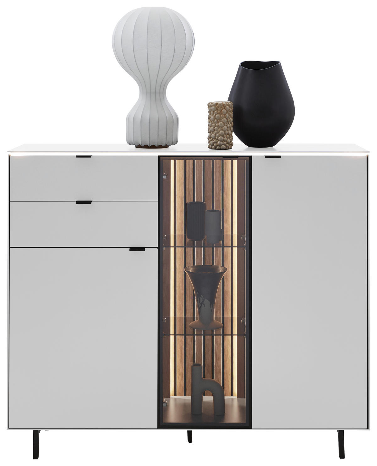 HIGHBOARD Weiss  141,2/120/40 cm  - Weiss/Schwarz, Design, Glas/Holz (141,2/120/40cm) - Dieter Knoll
