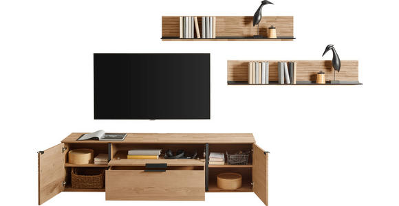 WOHNWAND  in Eichefarben  306/185/44 cm  - Eichefarben/Anthrazit, Natur, Glas/Holz (306/185/44cm) - Valnatura