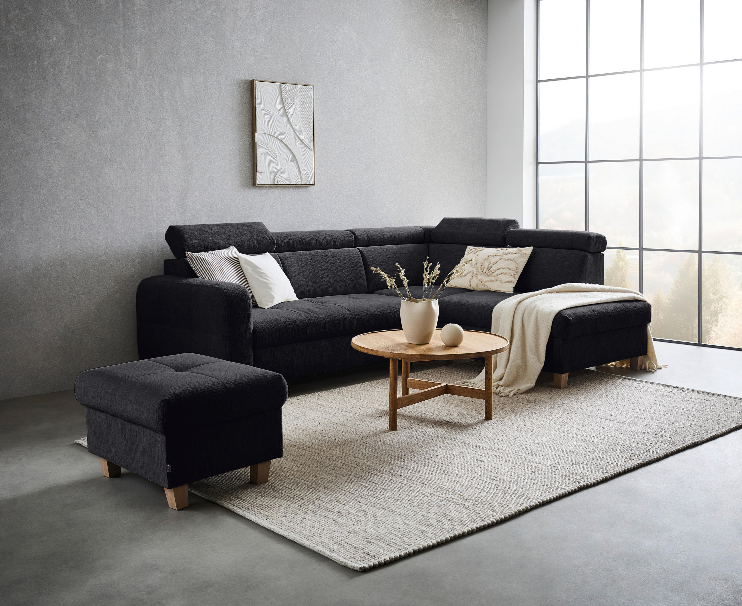 ECKSOFA inkl. Funktionen Graphitfarben Samt  - Graphitfarben/Bronzefarben, Design, Holz/Textil (261/206cm) - Venda