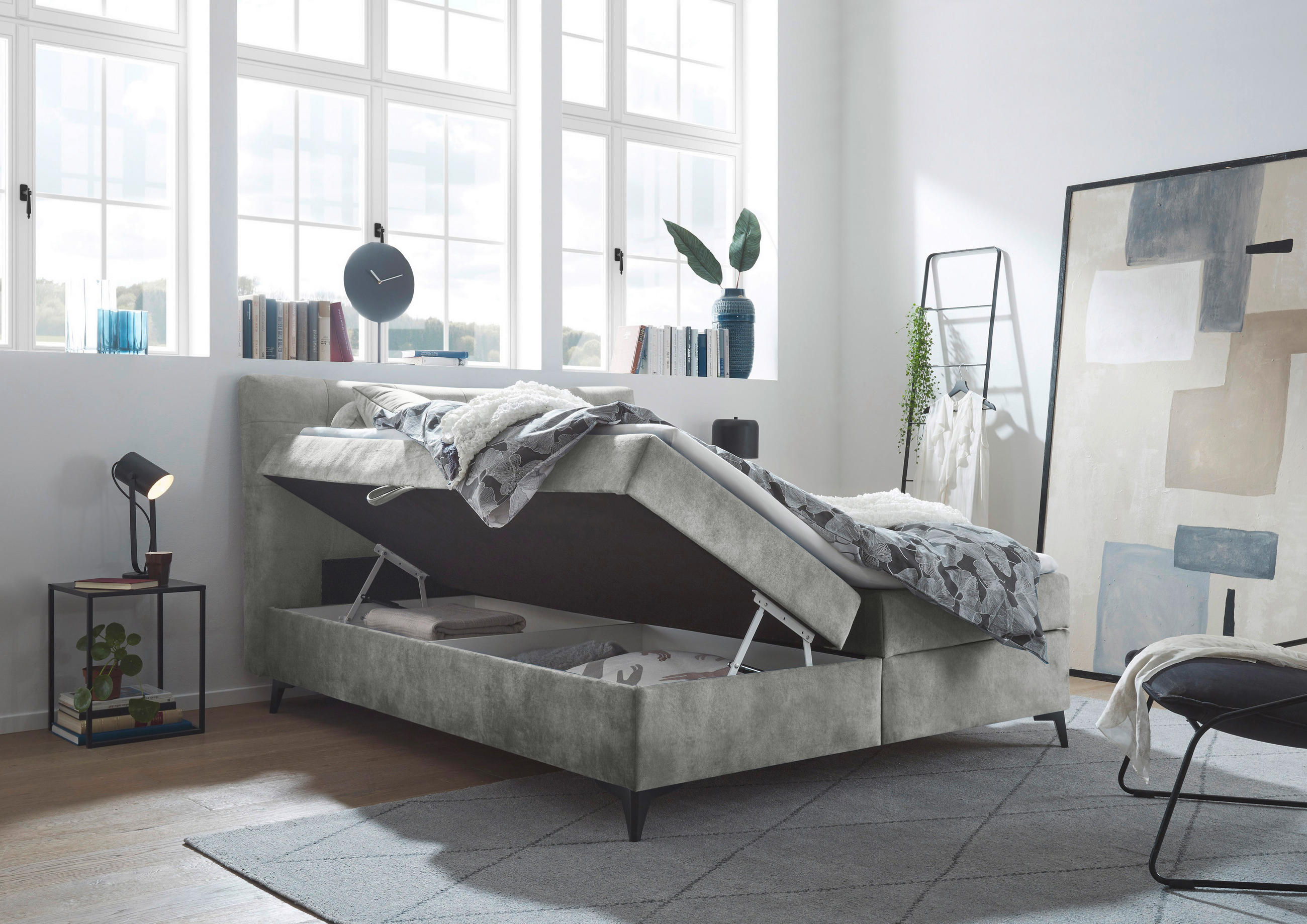 BOX-ÁGY 180/200 cm  szürke  - fekete/szürke, Modern, műanyag/faalapú anyag (180/200cm) - MID.YOU