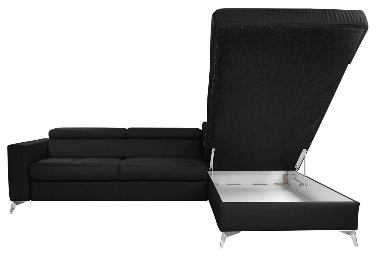 ECKSOFA MONDO Schwarz Echtleder Lederlook  - Chromfarben/Schwarz, Design, Leder/Textil (286/208cm) - Livetastic