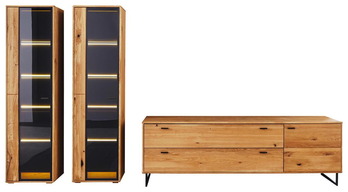 WOHNWAND  in Wildeiche 333/190/50 cm  - Wildeiche/Anthrazit, Design, Glas/Holz (333/190/50cm) - MID.YOU