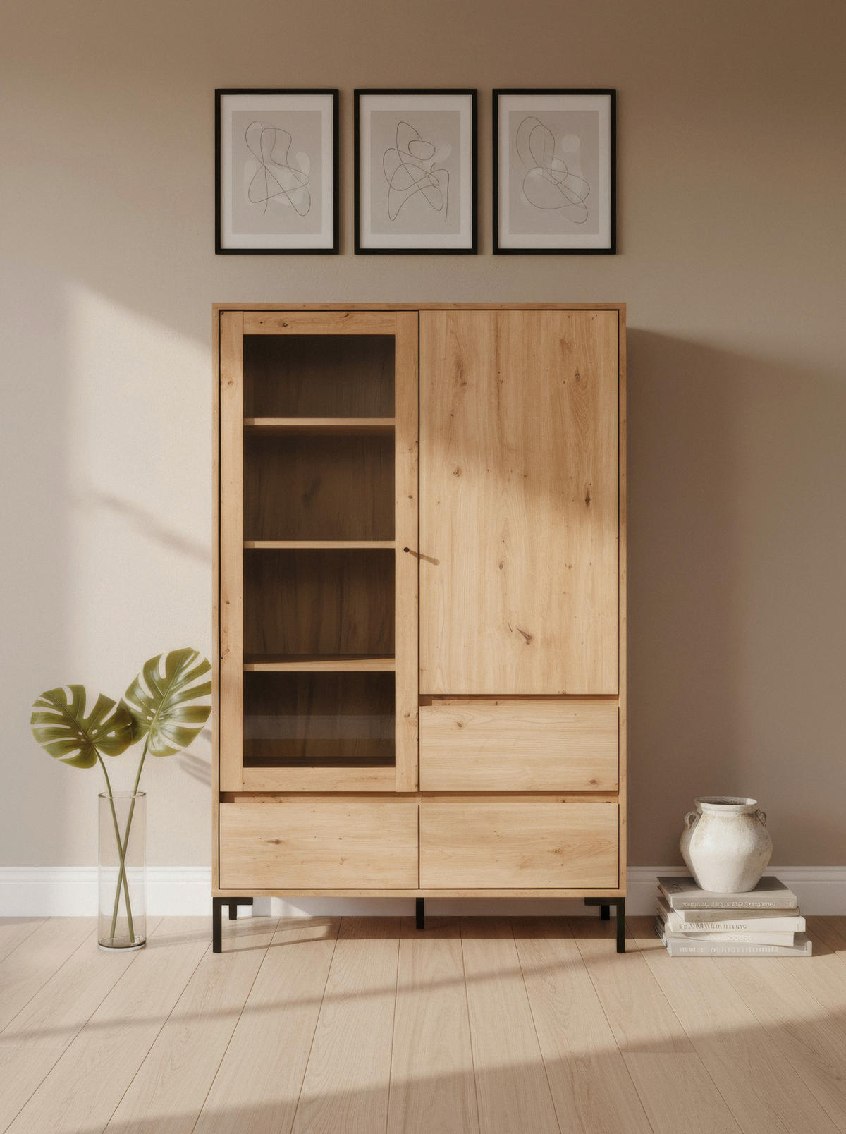 VITRINE Eiche Artisan  - Eiche Artisan, Design, Glas/Holzwerkstoff (100/155/40cm) - MID.YOU