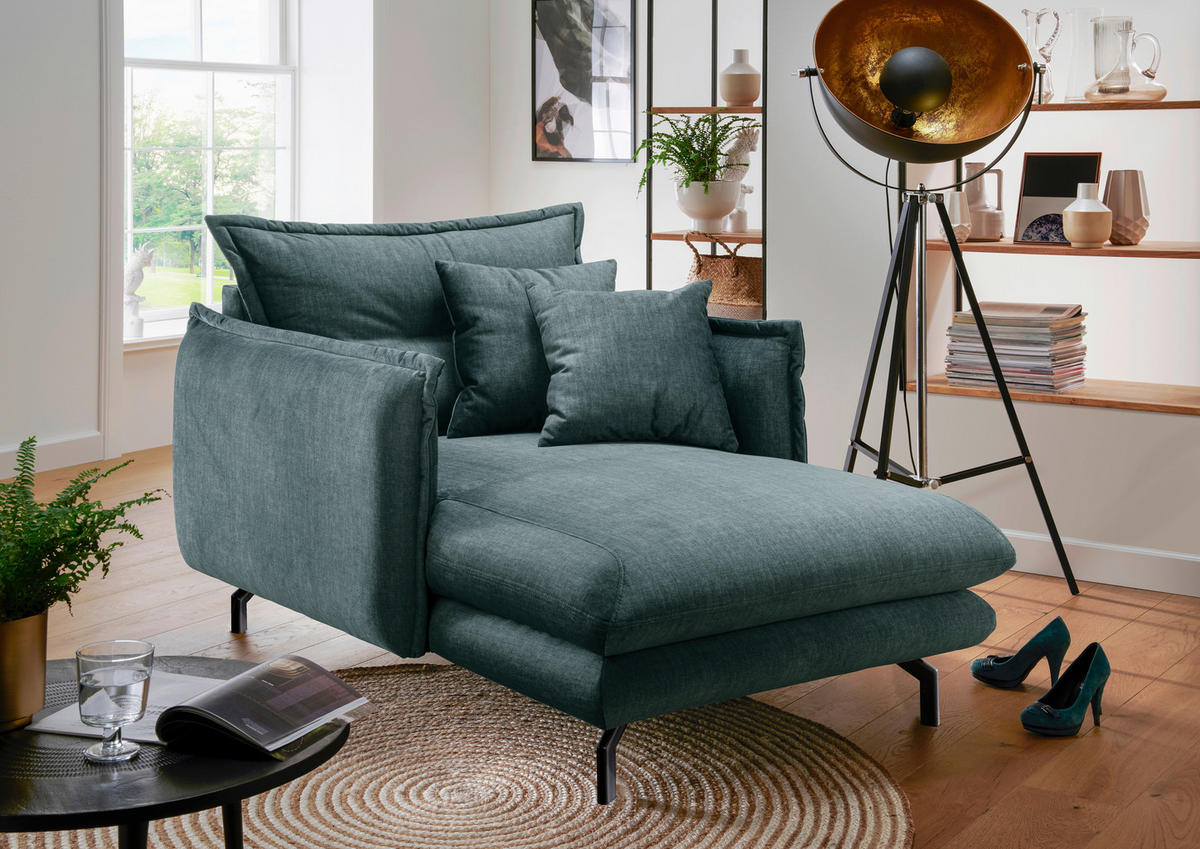 XXL-SESSEL in Velours Hellblau  - Schwarz/Hellblau, Modern, Textil/Metall (111/101/167cm) - Livetastic