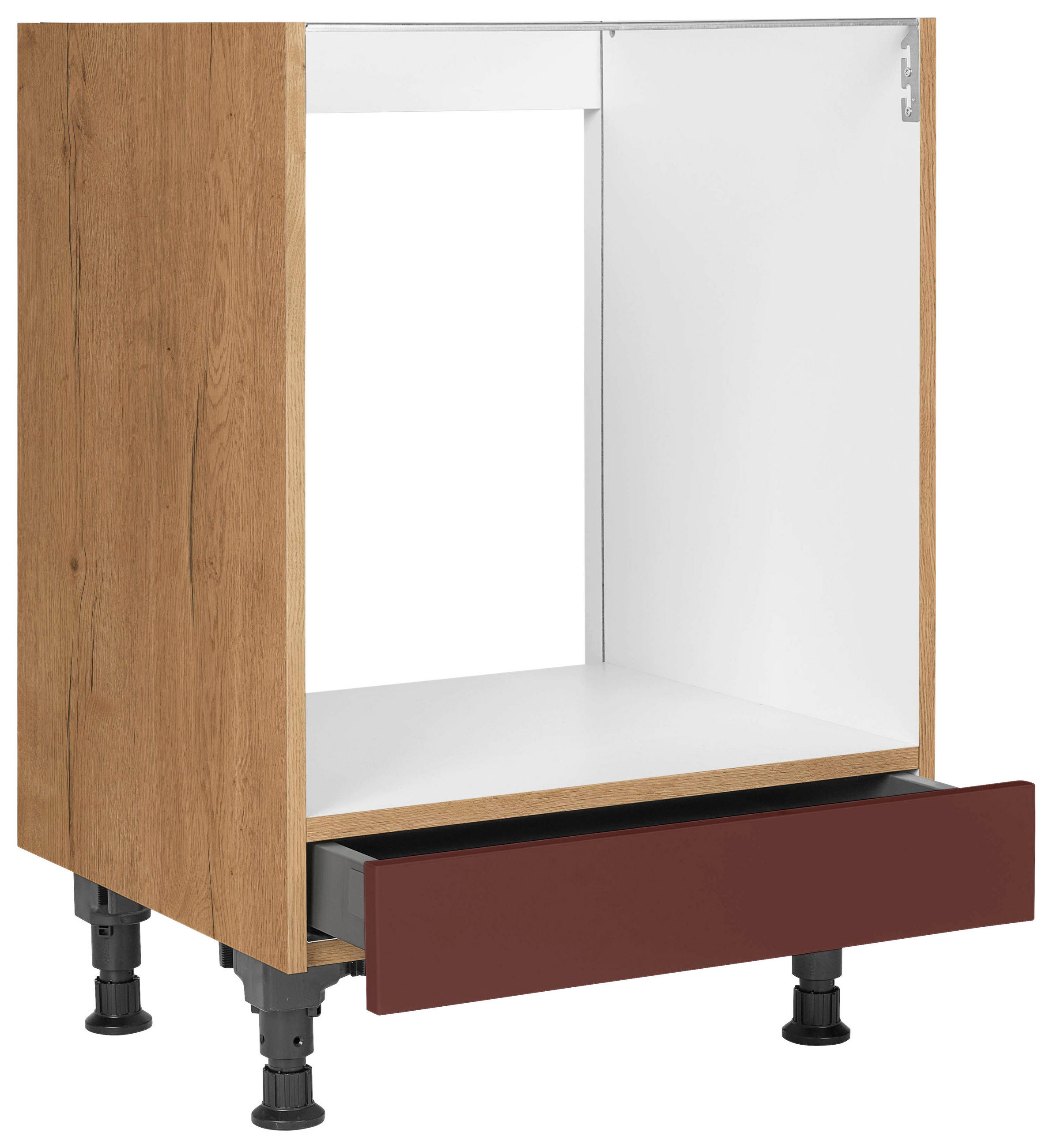 HERDUMBAUSCHRANK 60,0/87,0/56,0 cm  in Rot, Eichefarben  - Eichefarben/Rot, MODERN, Holzwerkstoff (60,0/87,0/56,0cm) - Nobilia