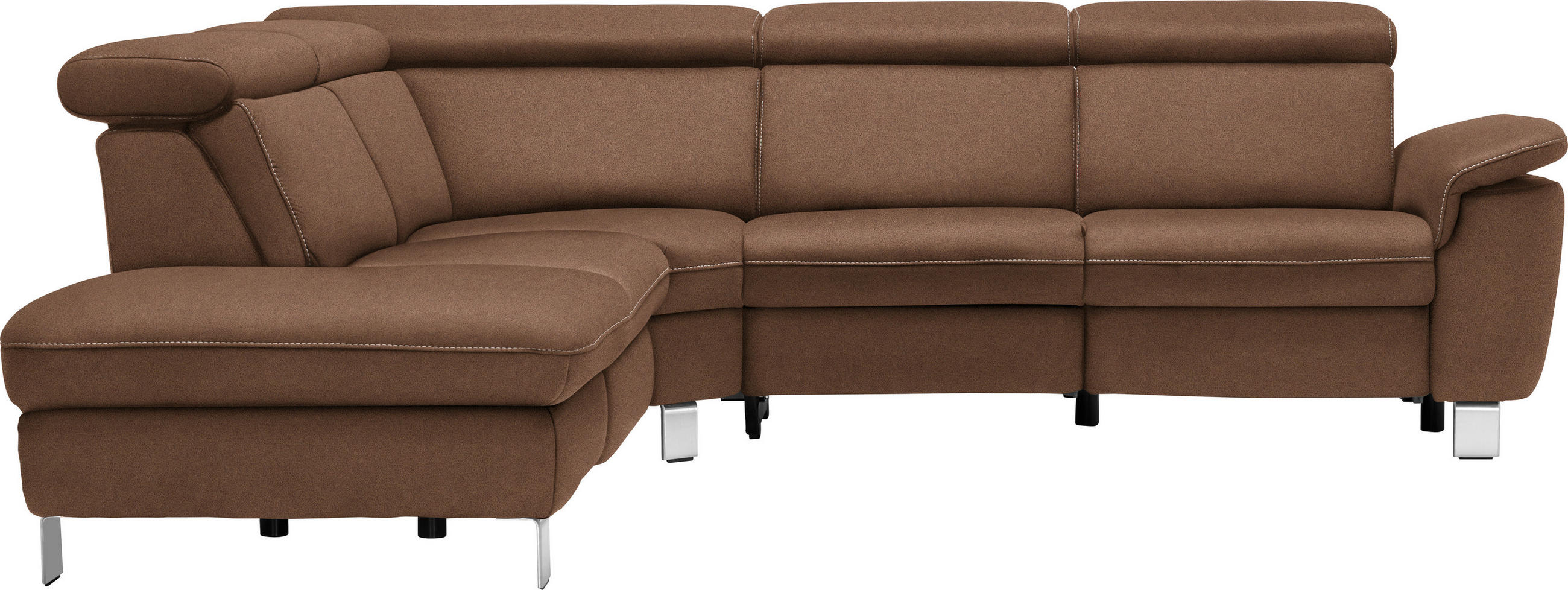 ECKSOFA in Flachgewebe, Mikrofaser Braun  - Beige/Alufarben, Design, Textil/Metall (239/271cm) - Cantus