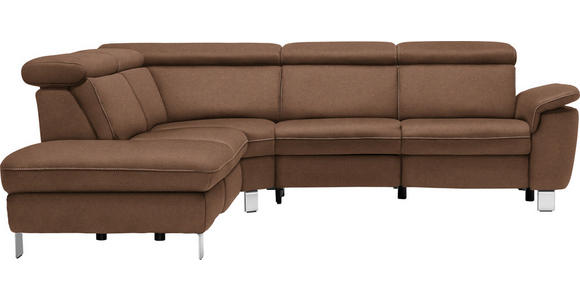 ECKSOFA in Flachgewebe, Mikrofaser Braun  - Beige/Alufarben, Design, Textil/Metall (242/271cm) - Cantus