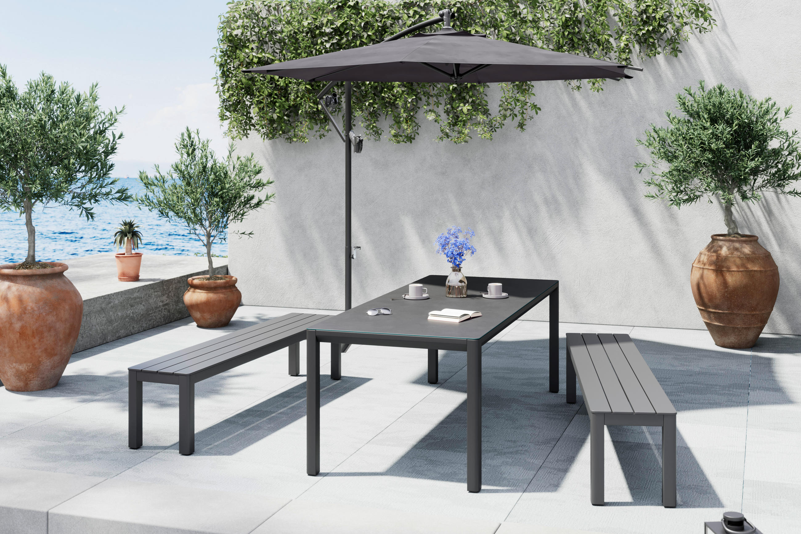 SONNENSCHIRM 300 cm   - Dunkelgrau, Trend, Textil/Metall (300cm) - Ambia Garden