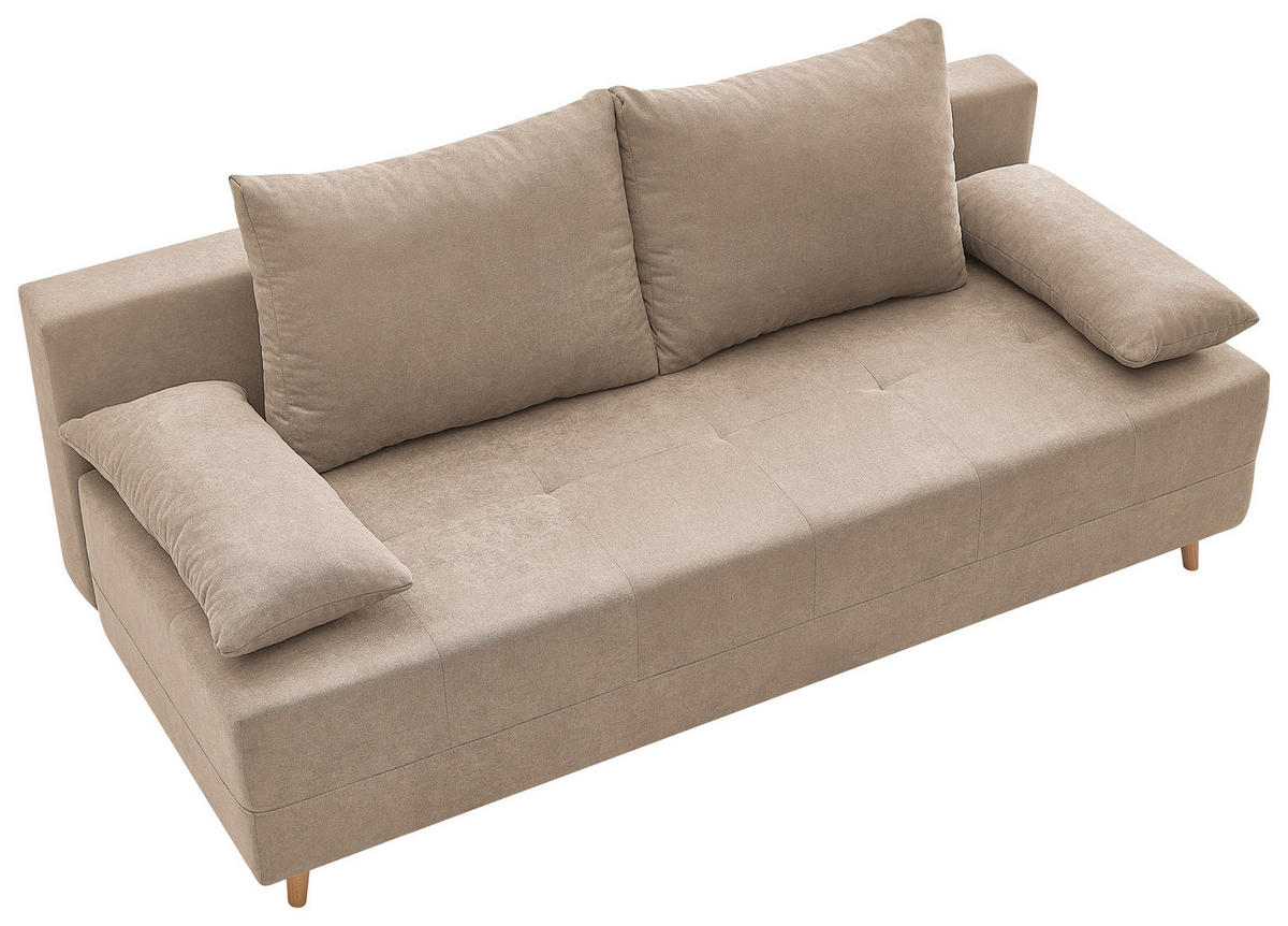 SCHLAFSOFA LUMOS Samt Braun  inkl. Rückenkissen, Armlehnenkissen, Schlaffunktion, Rücken echt, Stauraum  - Naturfarben/Braun, Design, Textil (206/96/96cm) - P & B