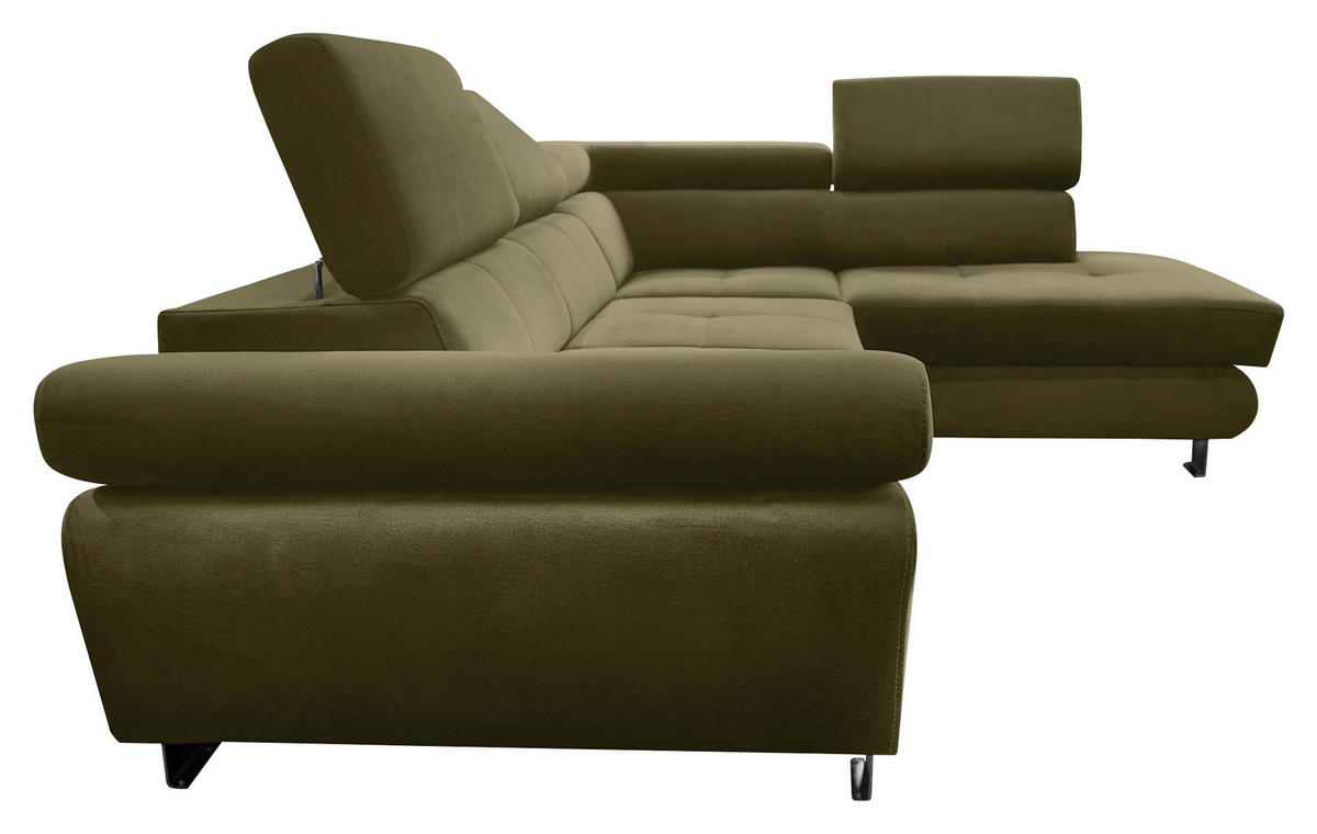 ECKSOFA Grün Webstoff Bettkasten, Schlaffunktion, Rücken echt, Armteilverstellung, Kopfteilverstellung  - Chromfarben/Grün, MODERN, Textil/Metall (278/205cm) - Stylife