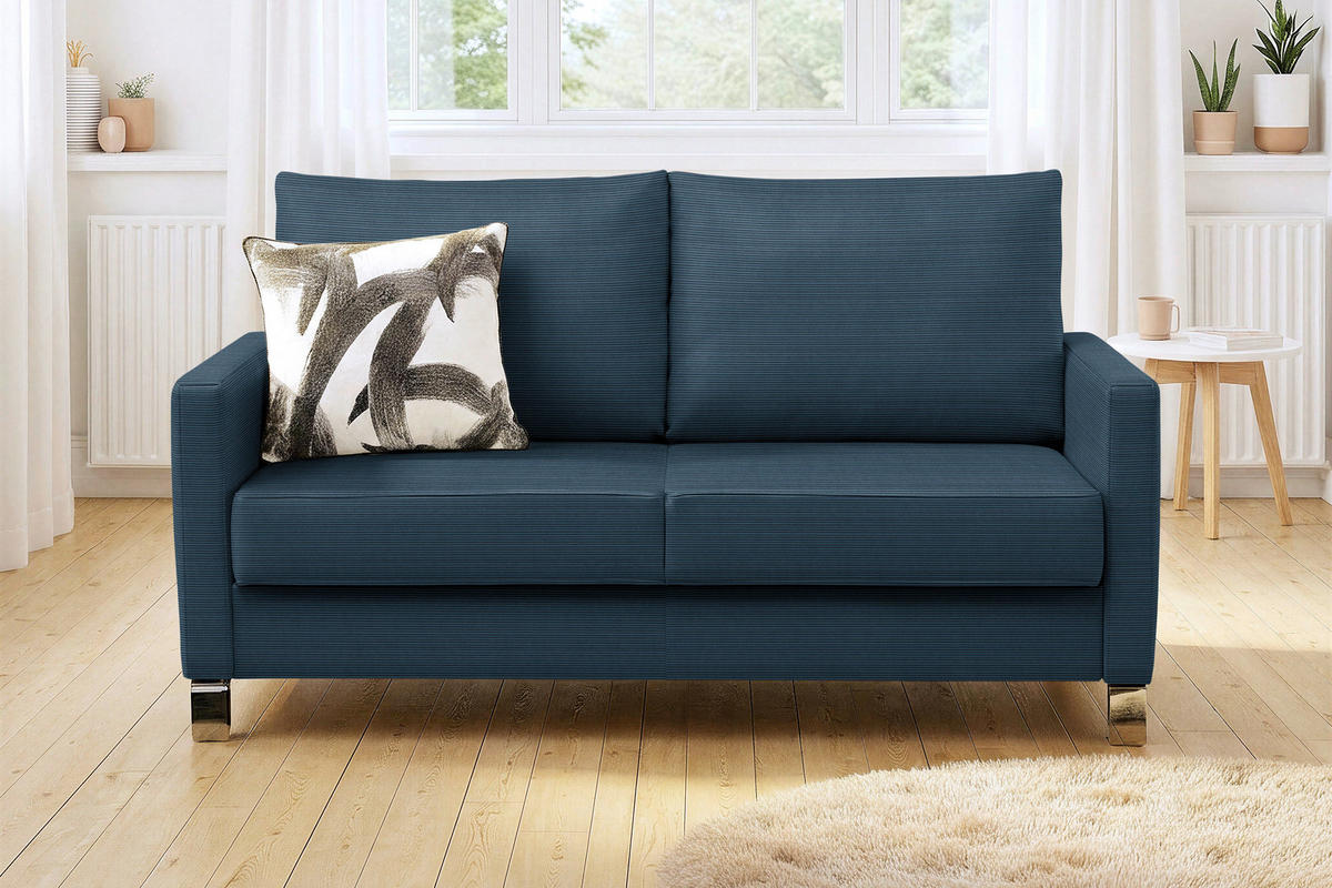 SCHLAFSOFA Feincord Blau  - Chromfarben/Blau, Design, Textil/Metall (140/90/95cm) - Bali