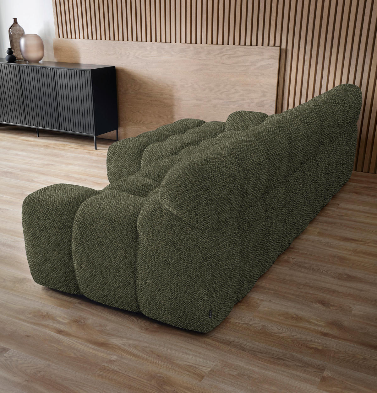 ECKSOFA  in Webstoff Olivgrün  180/297 cm  - Schwarz/Olivgrün, MODERN, Kunststoff/Textil (180/297cm) - Welnova