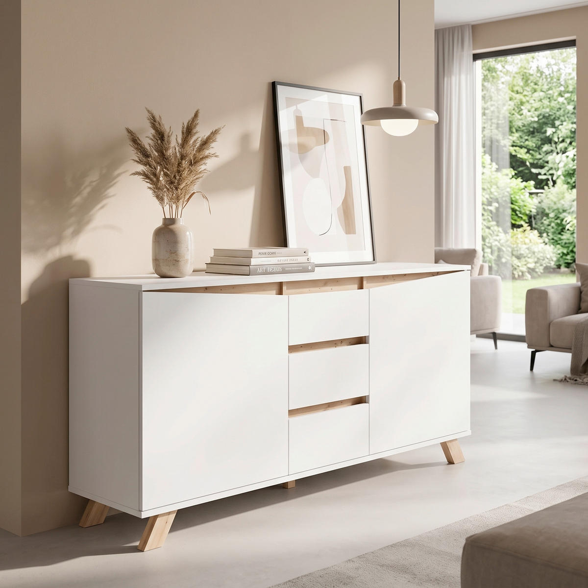 SIDEBOARD Valentin 160/76/38 cm 3 Schublade(n)  - Weiß/Eiche Artisan, MODERN, Holzwerkstoff (160/76/38cm) - MID.YOU