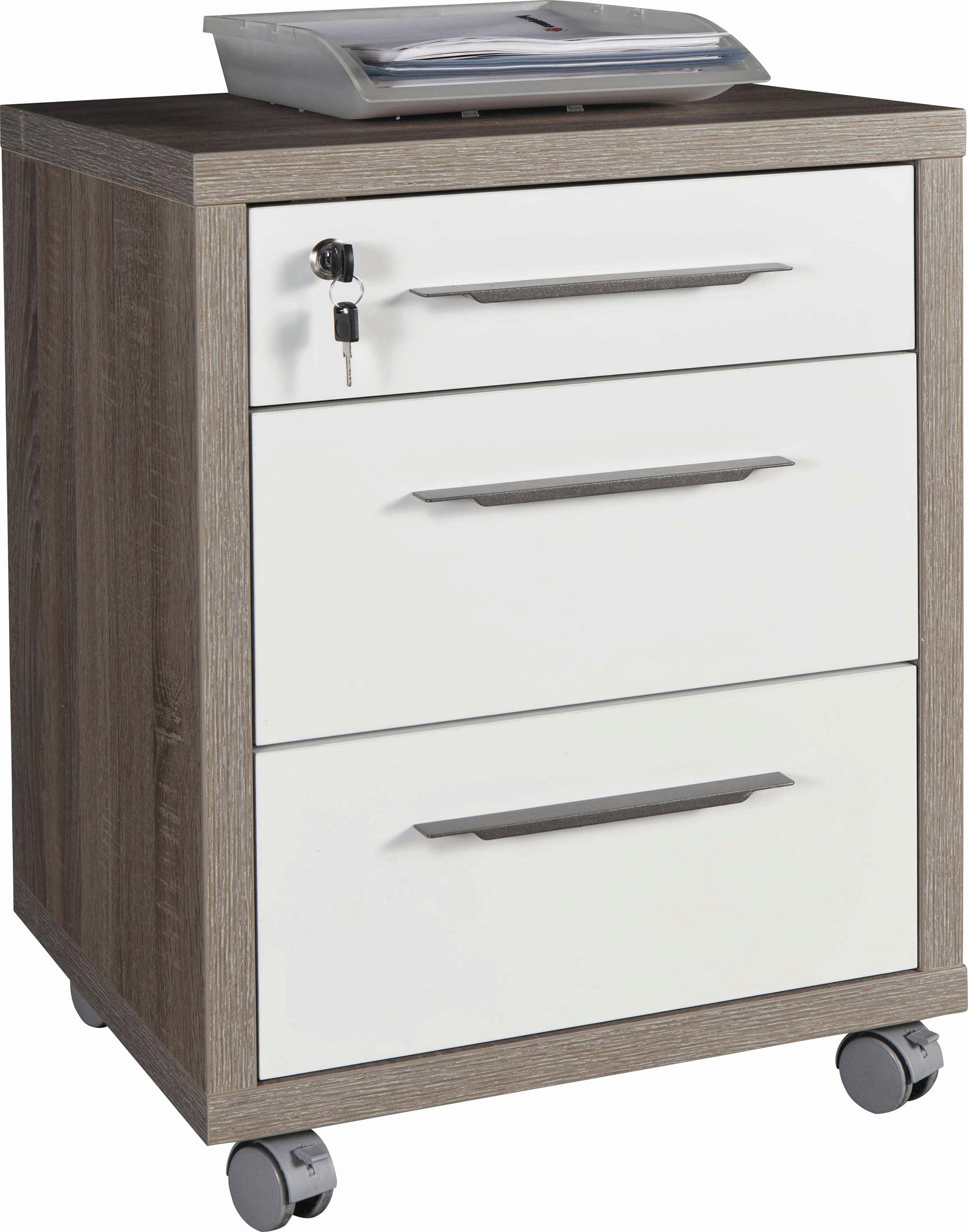 KONTAJNER NA KOLIESKACH, 48/63/45 cm - biela s vysokým leskom/antracitová, Design, kov/kompozitné drevo (48/63/45cm) - Carryhome