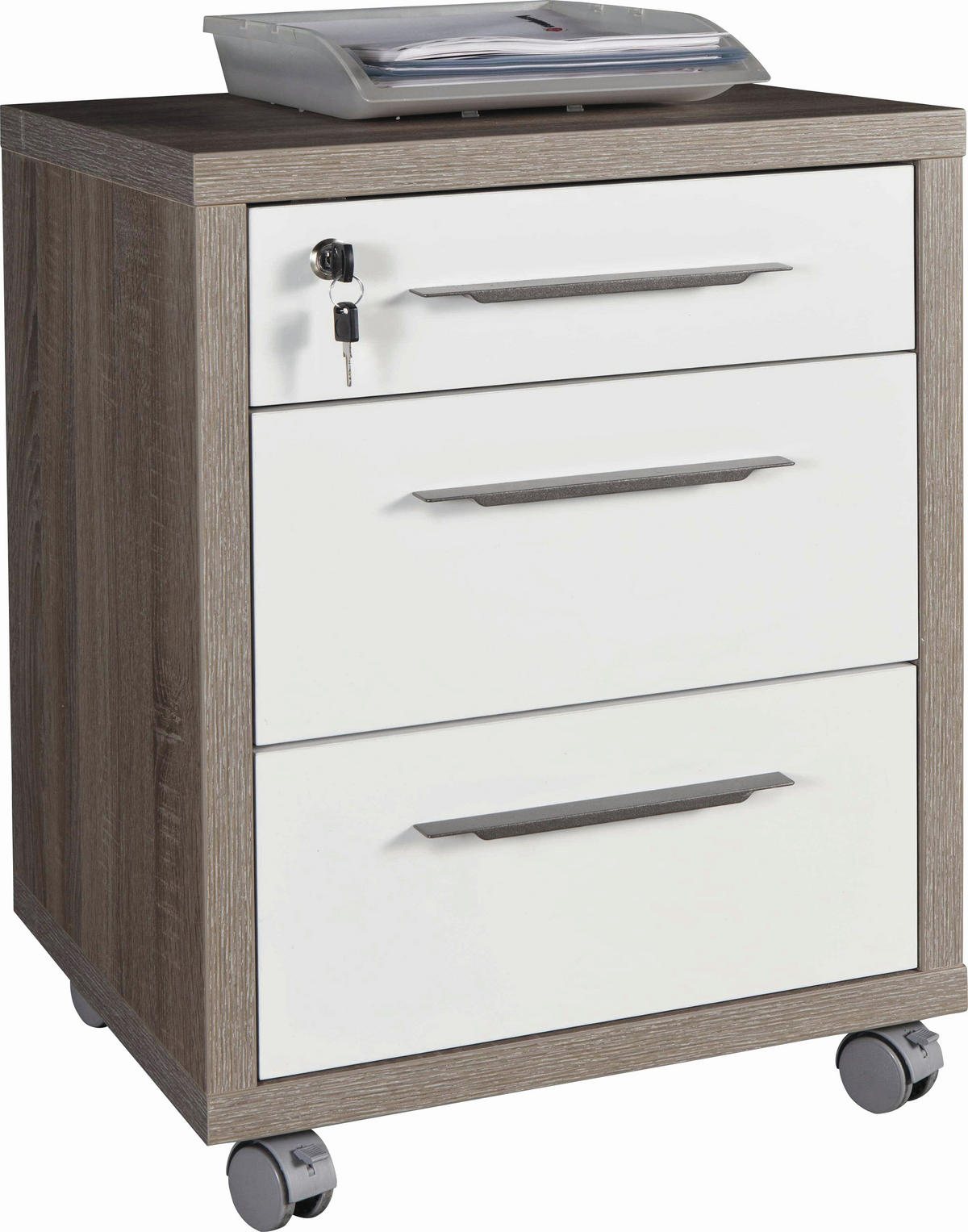 KONTAJNER NA KOLIESKACH, 48/63/45 cm - biela s vysokým leskom/antracitová, Design, kov/kompozitné drevo (48/63/45cm) - Carryhome