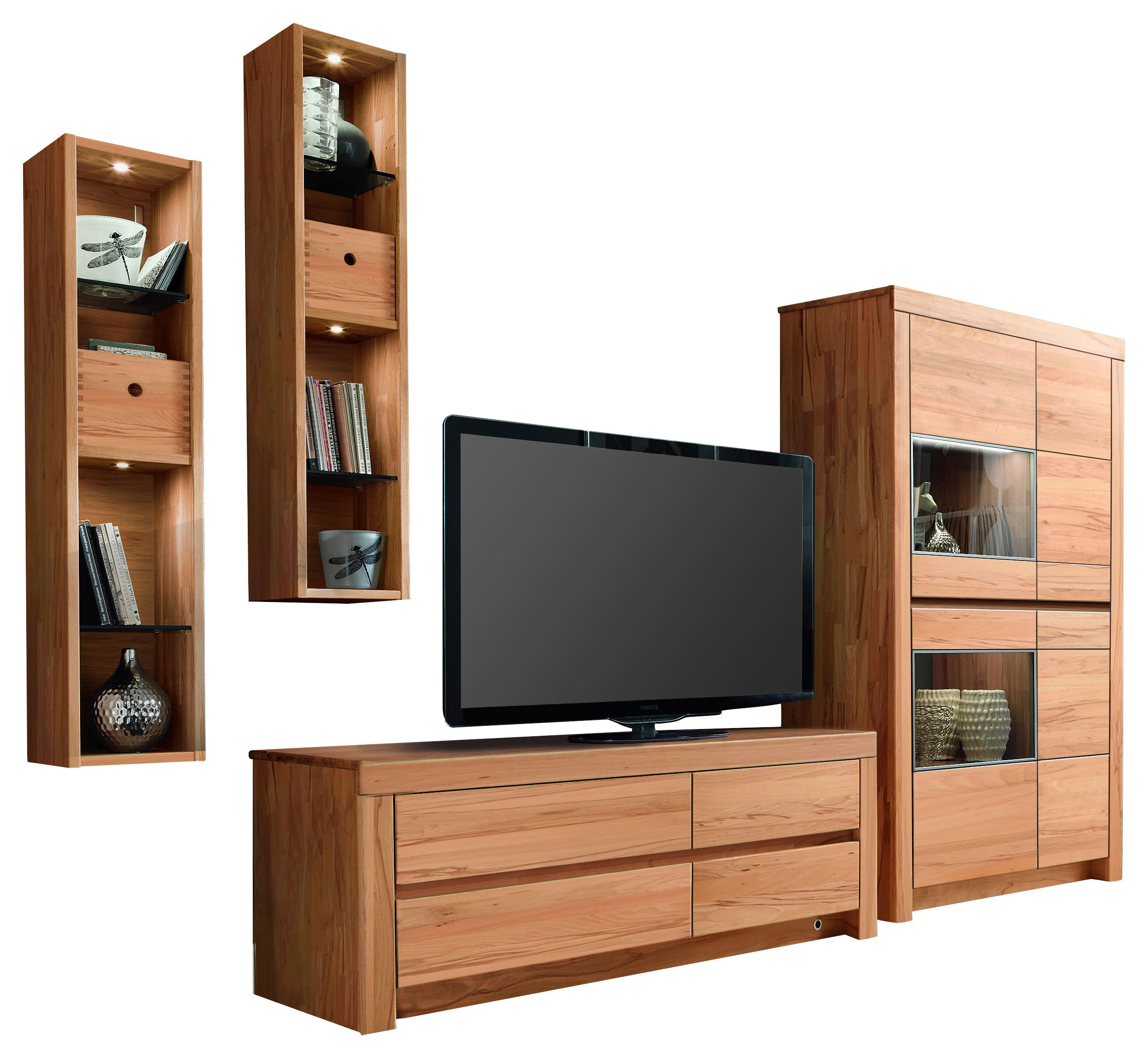 WOHNWAND  in Kernbuche  339,5/200,8/51,7 cm  - Kernbuche, Natur, Glas/Holz (339,5/200,8/51,7cm) - Valdera