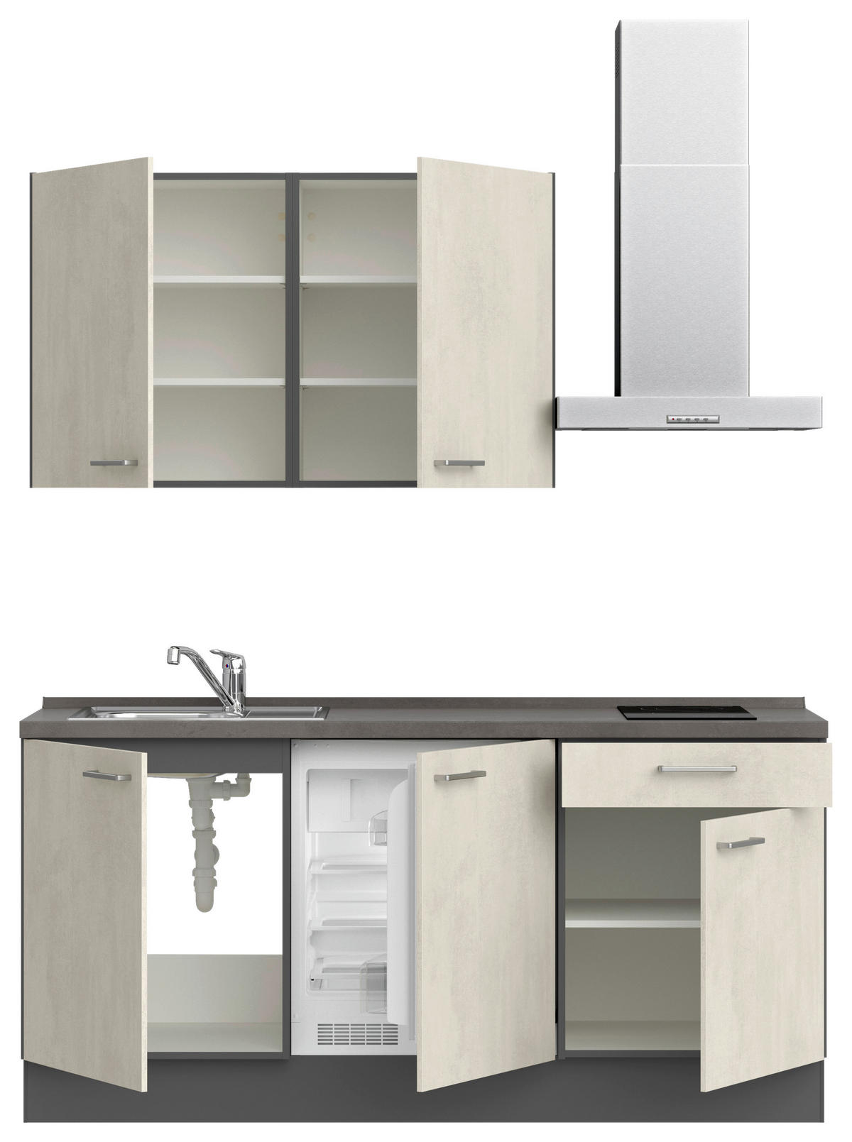 KÜCHENBLOCK 180 cm   in Weiß, Schieferfarben  - Schieferfarben/Edelstahlfarben, MODERN, Holzwerkstoff/Metall (180cm) - Nobilia