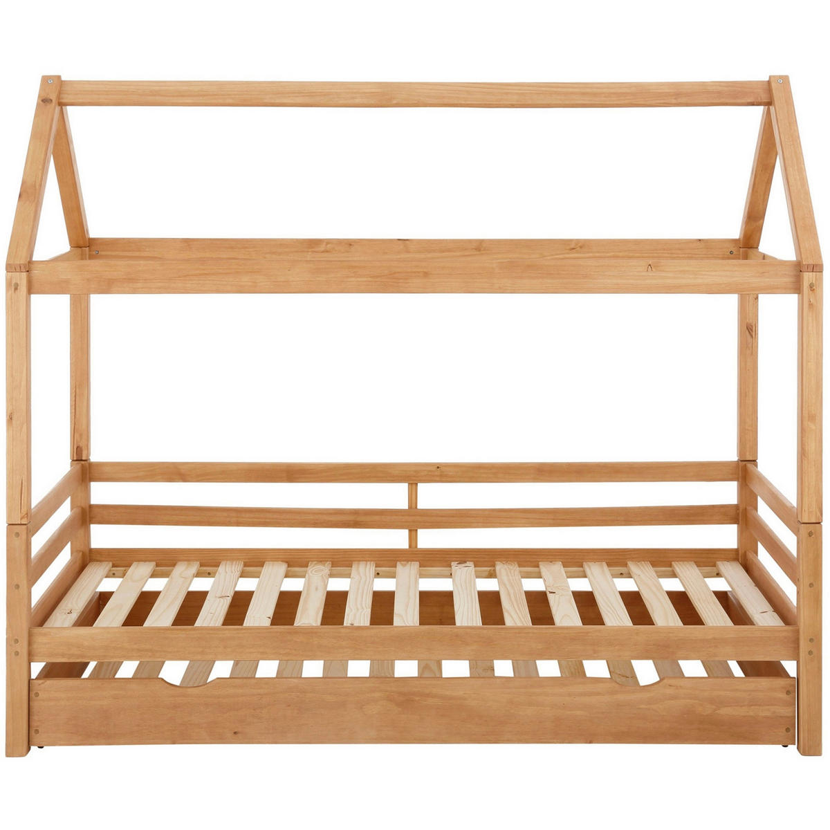 HAUSBETT 90/200 cm,  in Naturfarben, Bettschublade, Lattenrost für Zusatzbett, Lattenrost für Hauptbett  - Naturfarben, MODERN, Holz (90/200cm) - MID.YOU