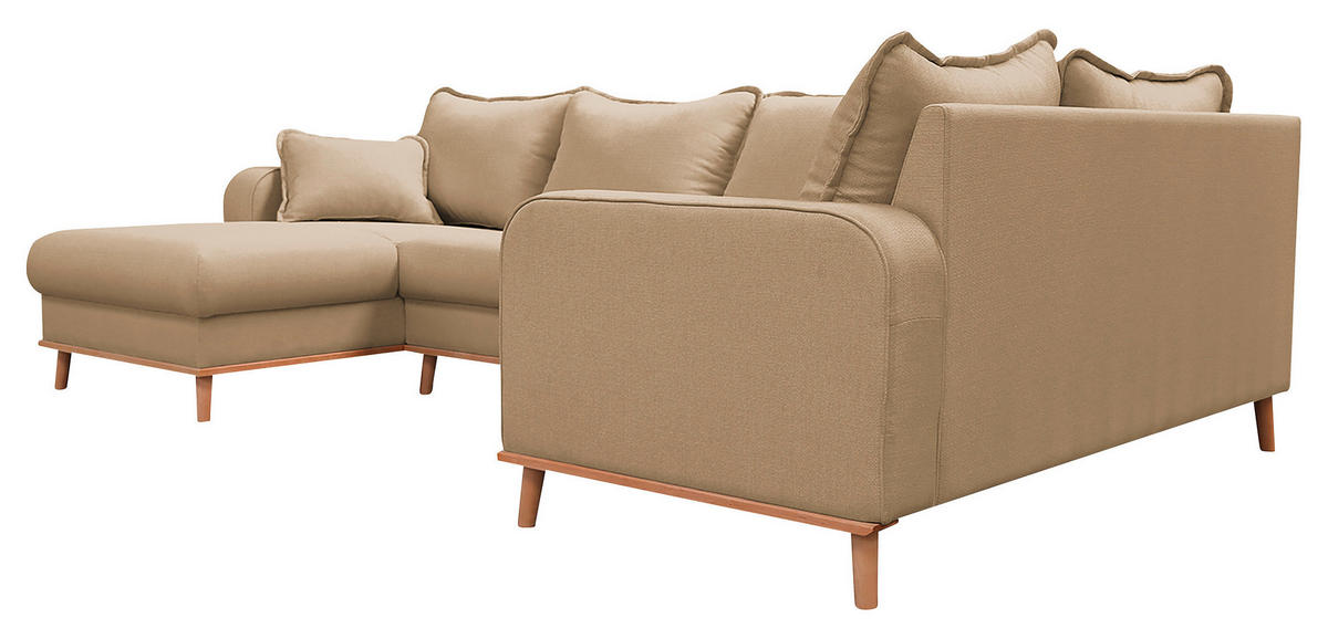 WOHNLANDSCHAFT Sandfarben  - Sandfarben/Wengefarben, Design, Holz/Textil (170/296/167cm) - Livetastic