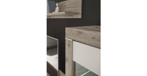 WOHNWAND in Weiß, Eichefarben 325/197/45 cm - Eichefarben/Silberfarben, Design, Glas/Holzwerkstoff (325/197/45cm) - Carryhome
