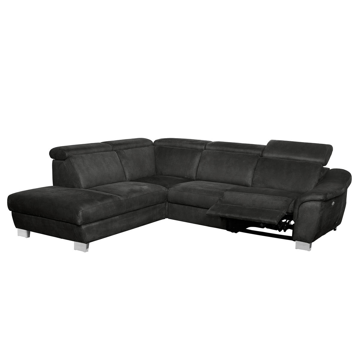 ECKSOFA Anthrazit Mikrofaser Rücken echt, Relaxfunktion, Kopfteilverstellung  - Chromfarben/Anthrazit, Design, Textil/Metall (238/276cm) - Livetastic