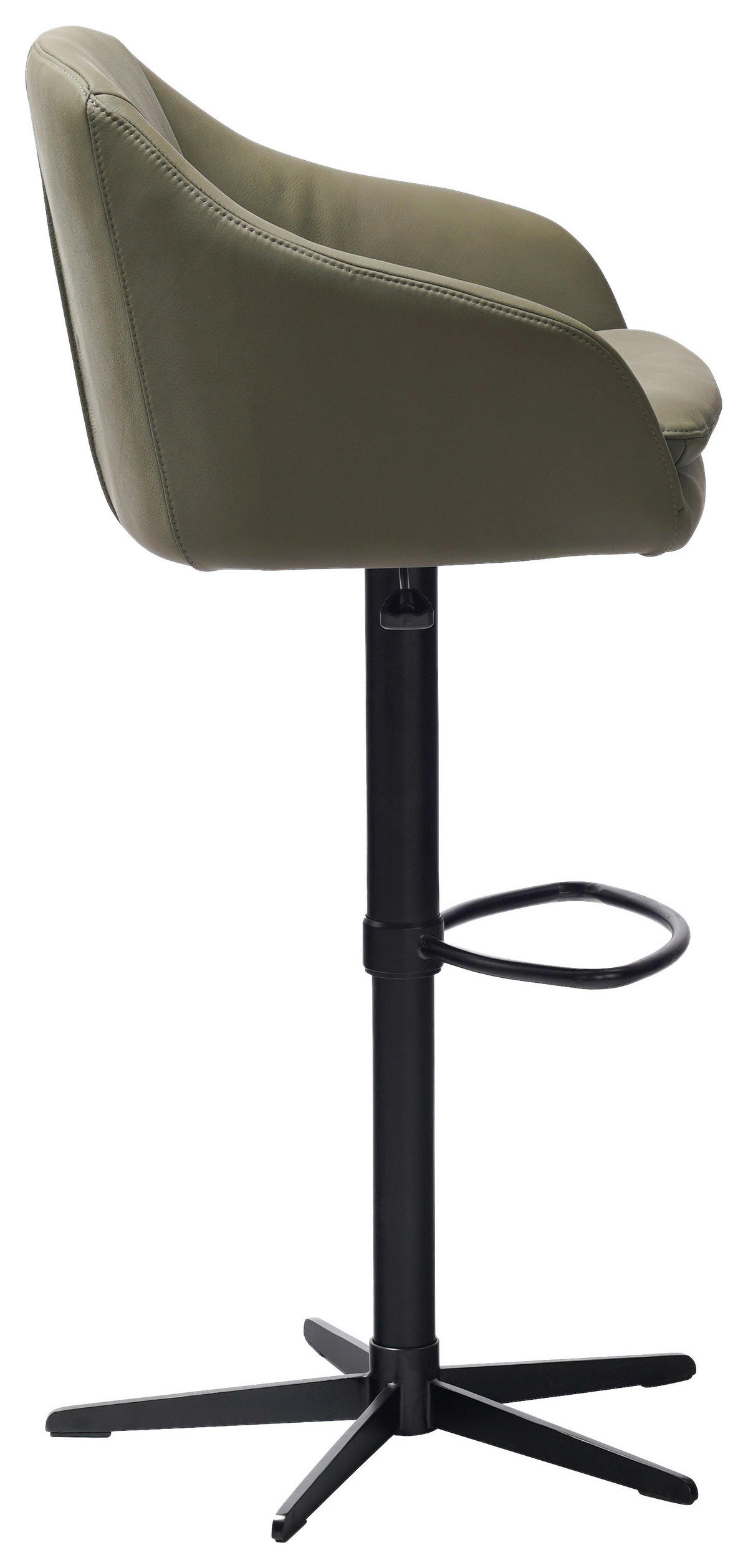BARHOCKER Echtleder Grün, Schwarz Eisen Sitzfläche 360° drehbar, inklusive Armlehnen  - Schwarz/Grün, Design, Leder/Metall (54,5/88-108/53,5cm) - Cassando