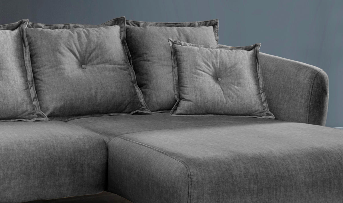 ECKSOFA in Velours Grau  - Schwarz/Grau, Modern, Holz/Textil (277/94/162cm) - Livetastic