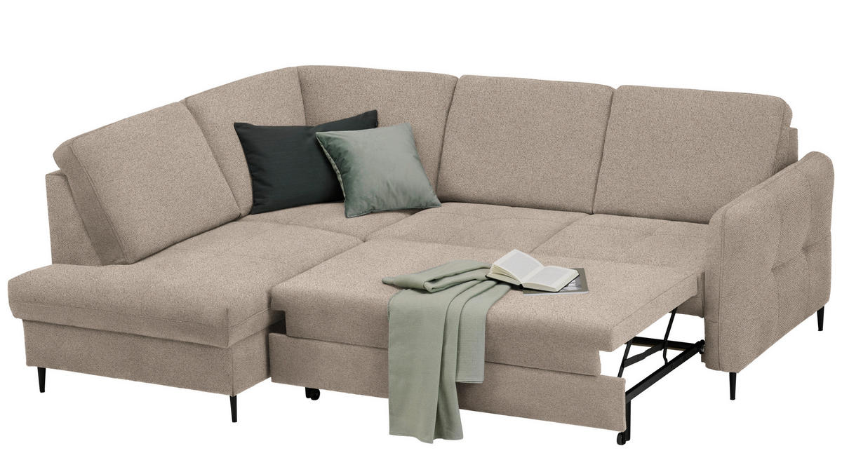 ECKSOFA in Chenille Beige  - Beige/Schwarz, Modern, Holz/Textil (184/241cm) - Carryhome
