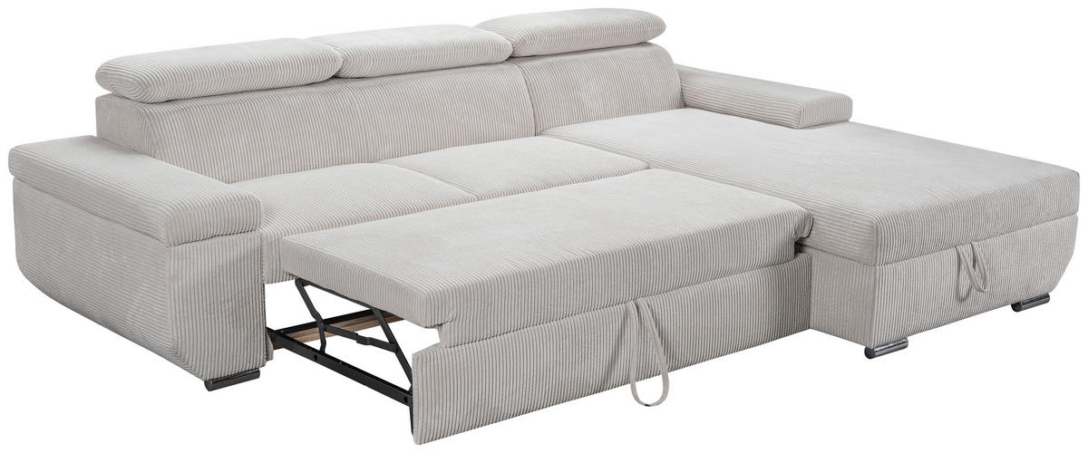 ECKSOFA LARS Creme Cord  - Chromfarben/Creme, Basics, Kunststoff/Textil (268/189cm) - Livetastic