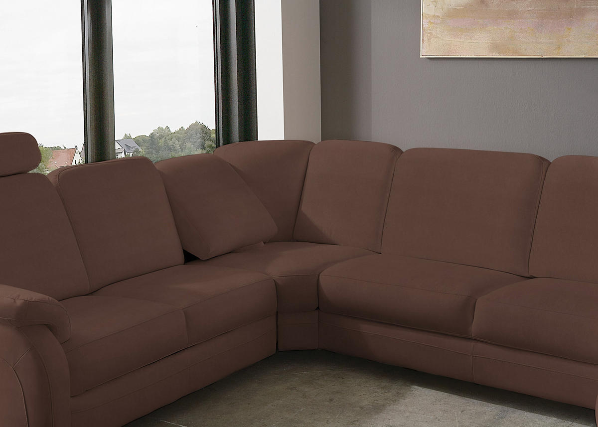 WOHNLANDSCHAFT Echtleder Mokka  - Alufarben/Mokka, Konventionell, Leder/Metall (239/329/165cm) - Beldomo Premium