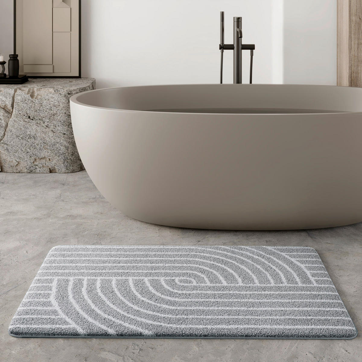 BADTEPPICH Grau 55/65 cm  - Grau, Basics, Kunststoff/Textil (55/65cm) - WECON HOME BASIC