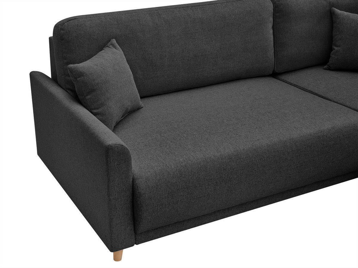ECKSOFA MILOS Schwarz Flachgewebe, Struktur Rückenkissen, Bettkasten, Schlaffunktion, Rücken echt  - Schwarz/Naturfarben, Design, Textil (224/148cm) - P & B