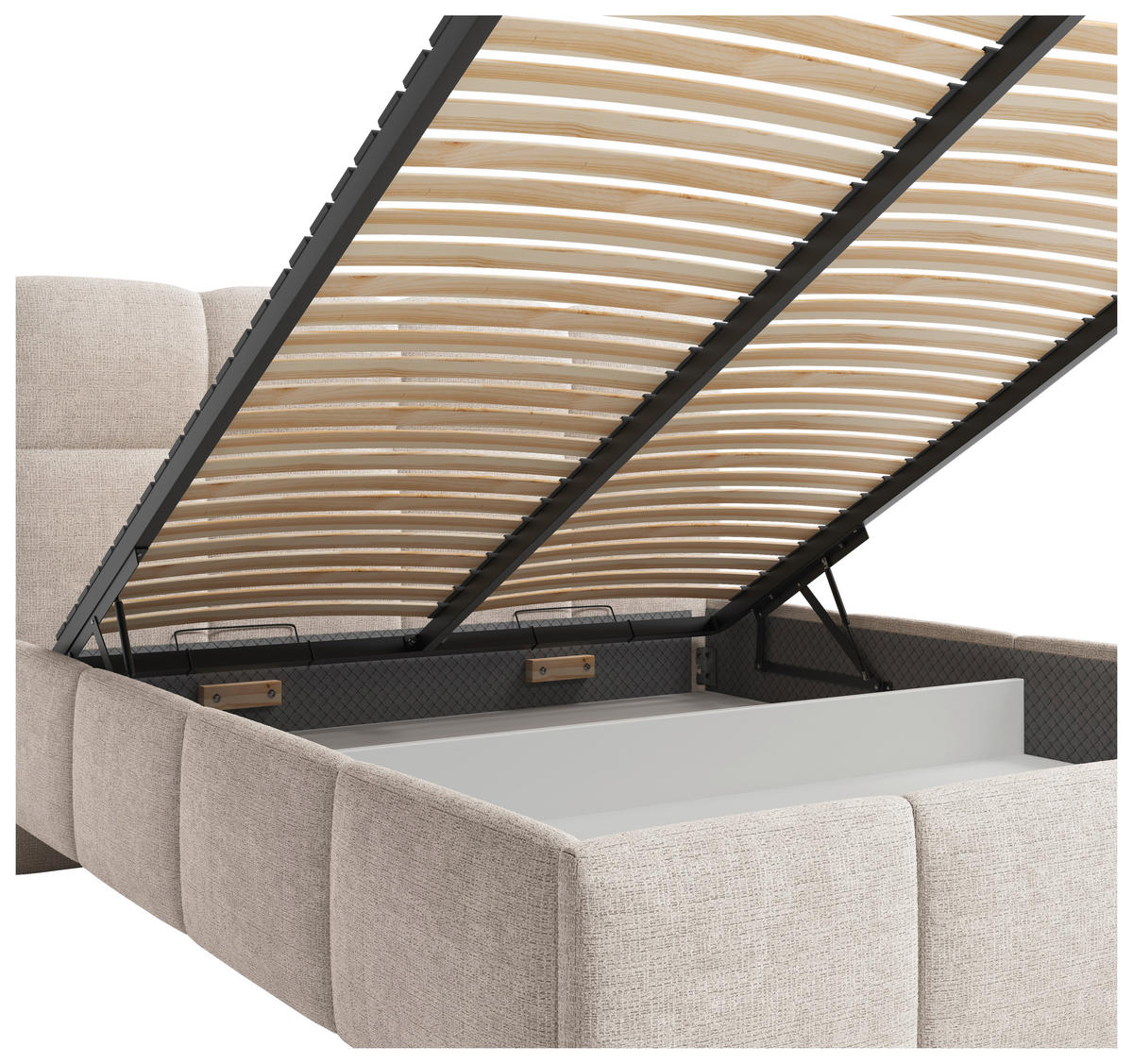 POLSTERBETT 140/200 cm,  in Beige, gepolstertes Kopfteil, Lattenrost,  - Beige/Schwarz, Design, Holz/Textil (140/200cm) - Chameo
