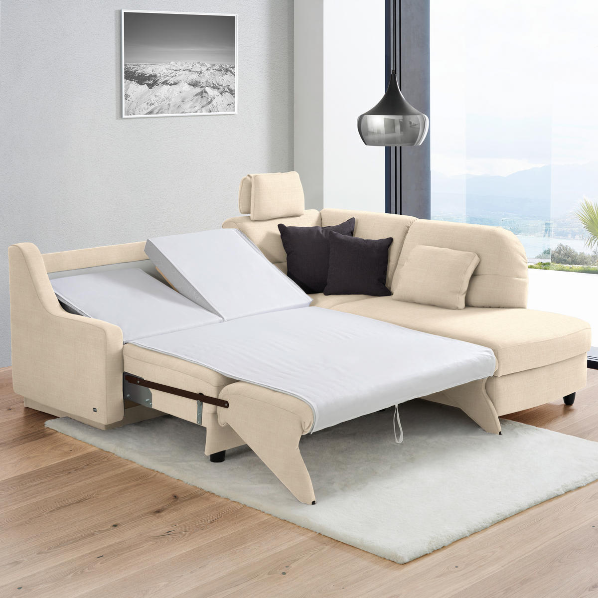 ECKSOFA in Chenille Creme  226/208 cm  - Creme/Schwarz, KONVENTIONELL, Textil (226/208cm) - Sedda