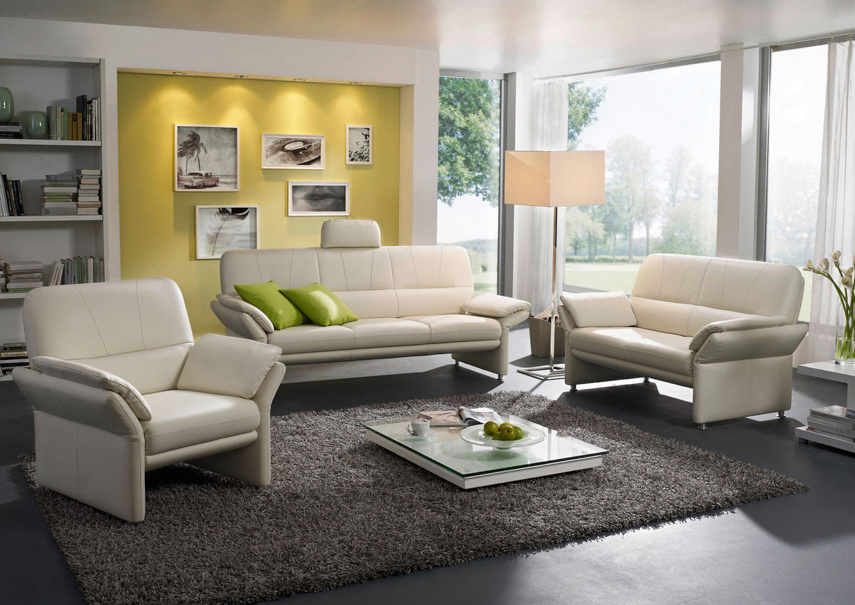 3-SITZER-SOFA in Echtleder Beige  - Chromfarben/Beige, Design, Leder/Metall (202/227/90/89cm) - Horst AG
