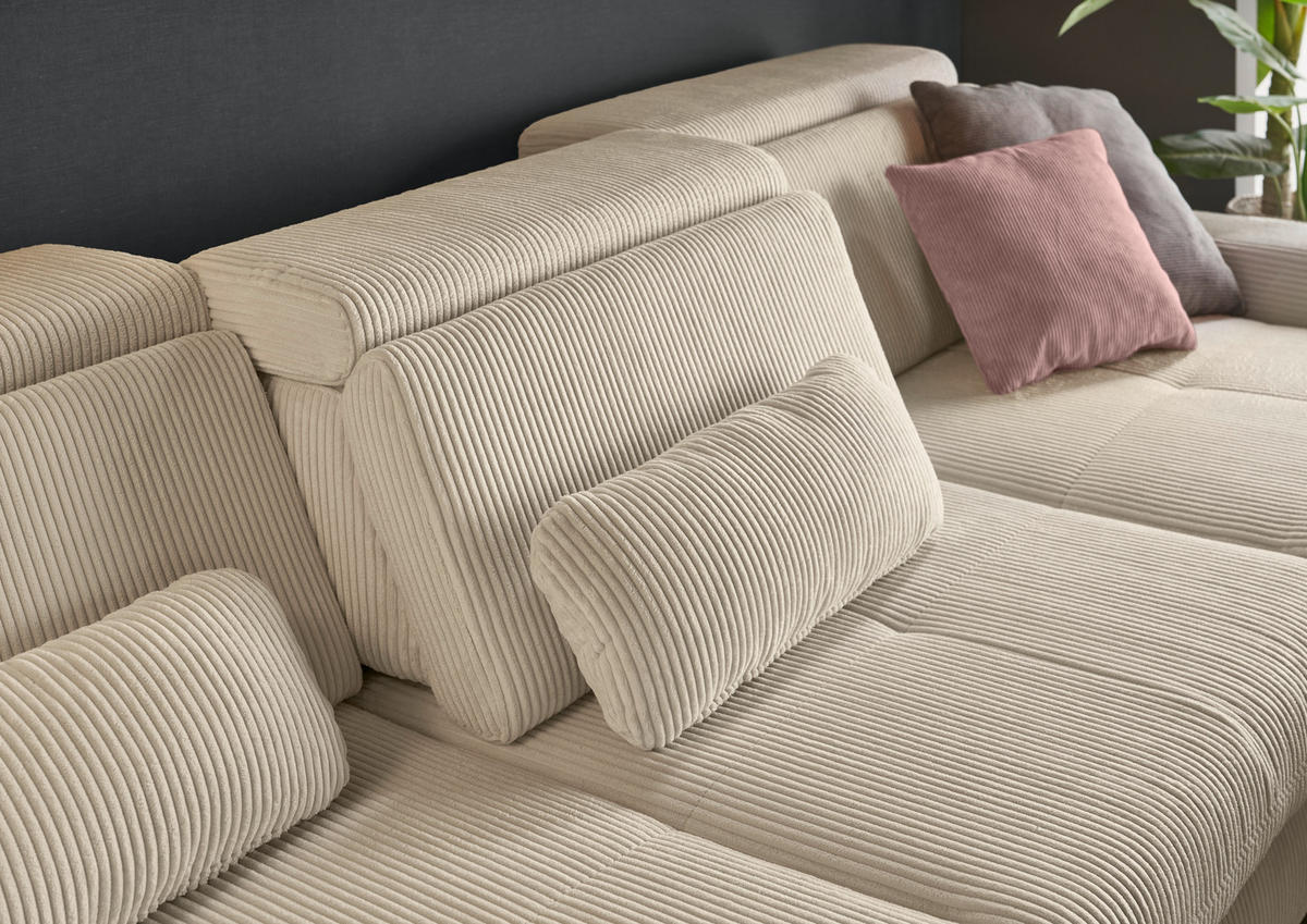 ECKSOFA Creme Cord  - Eiche Bianco/Creme, KONVENTIONELL, Holz/Textil (307/195cm) - SetOne by Musterring