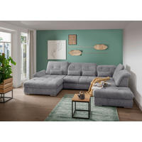 WOHNLANDSCHAFT Chenille Dunkelgrau  - Chromfarben/Dunkelgrau, Design, Textil/Metall (195/376/254cm) - Livetastic