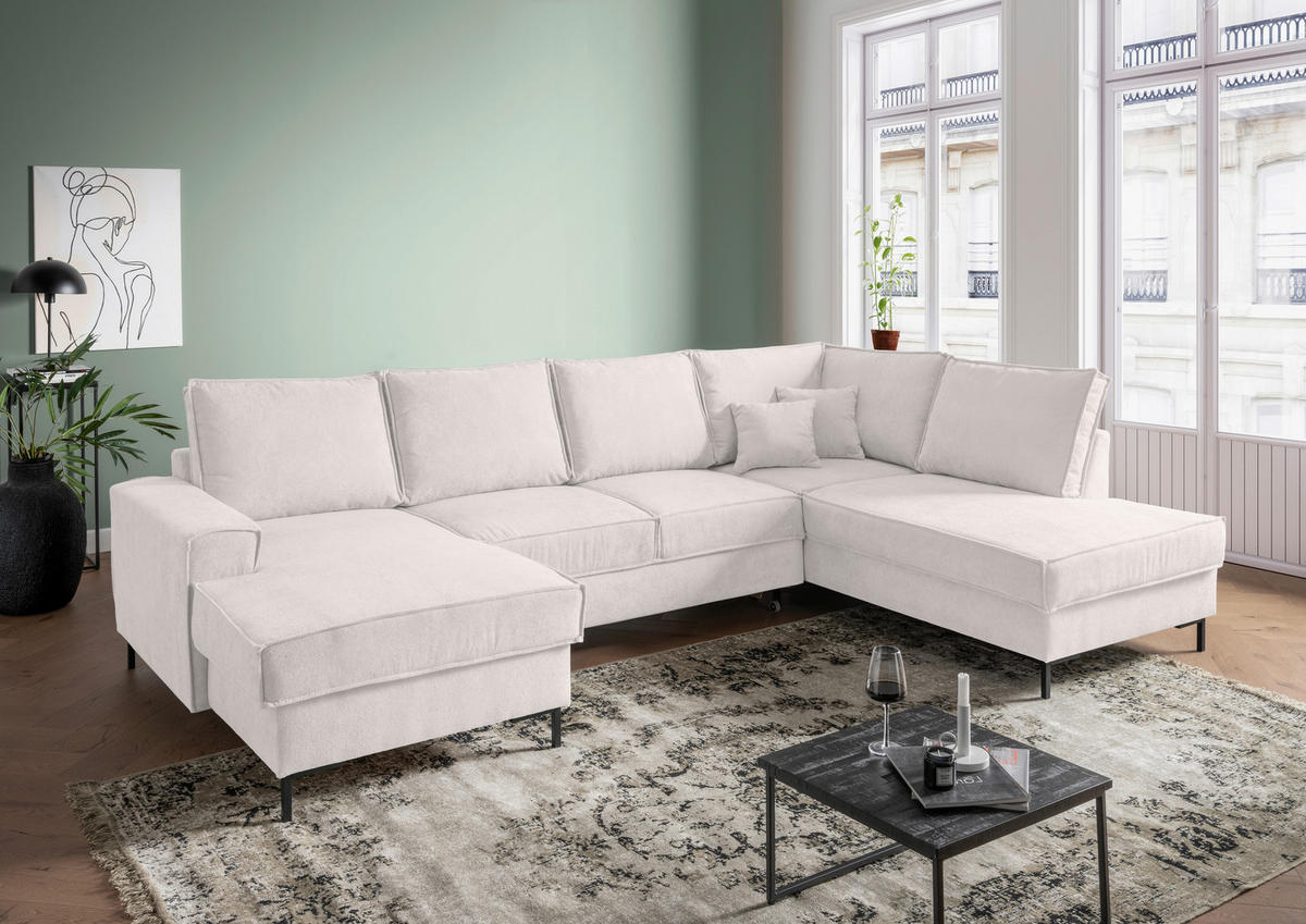 SJEDEĆA GARNITURA tekstil  bež   - bež/crna, Moderno, tekstil/metal (150/309/198cm) - MID.YOU