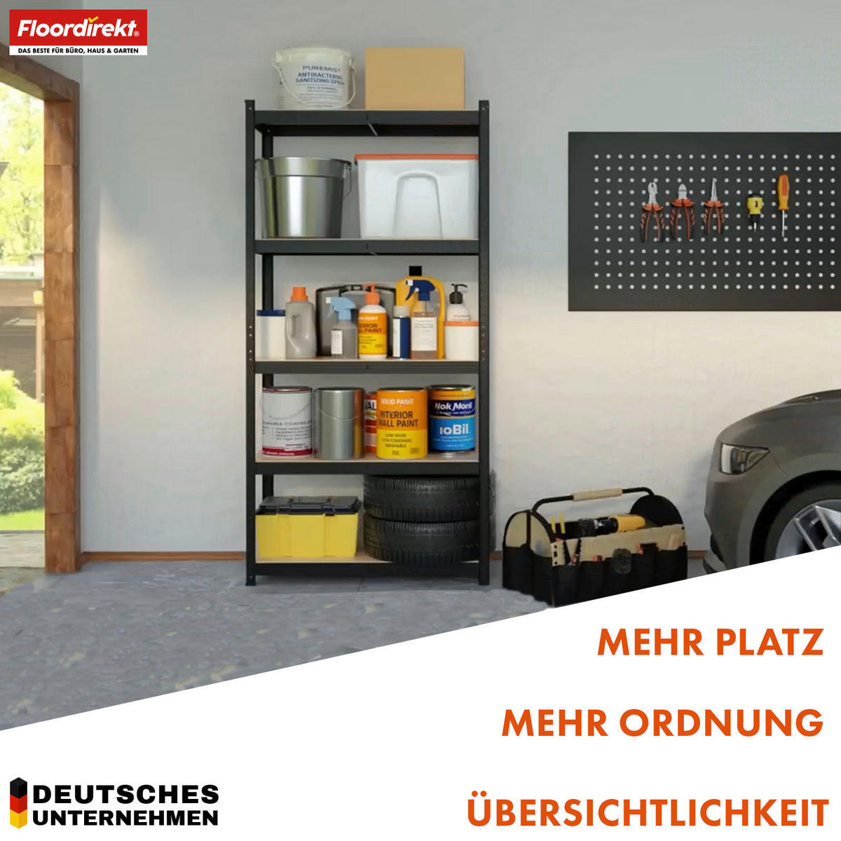 SCHWERLASTREGAL 90/180/60 cm  - Schwarz, Basics, Naturmaterialien/Metall (90/180/60cm) - Floordirekt