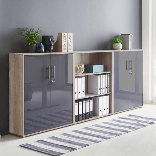 AKTENSCHRANK Sonoma Eiche, Anthrazit Hochglanz  - Anthrazit Hochglanz/Sonoma Eiche, MODERN, Holzwerkstoff (253,2/113,6/33cm) - MID.YOU