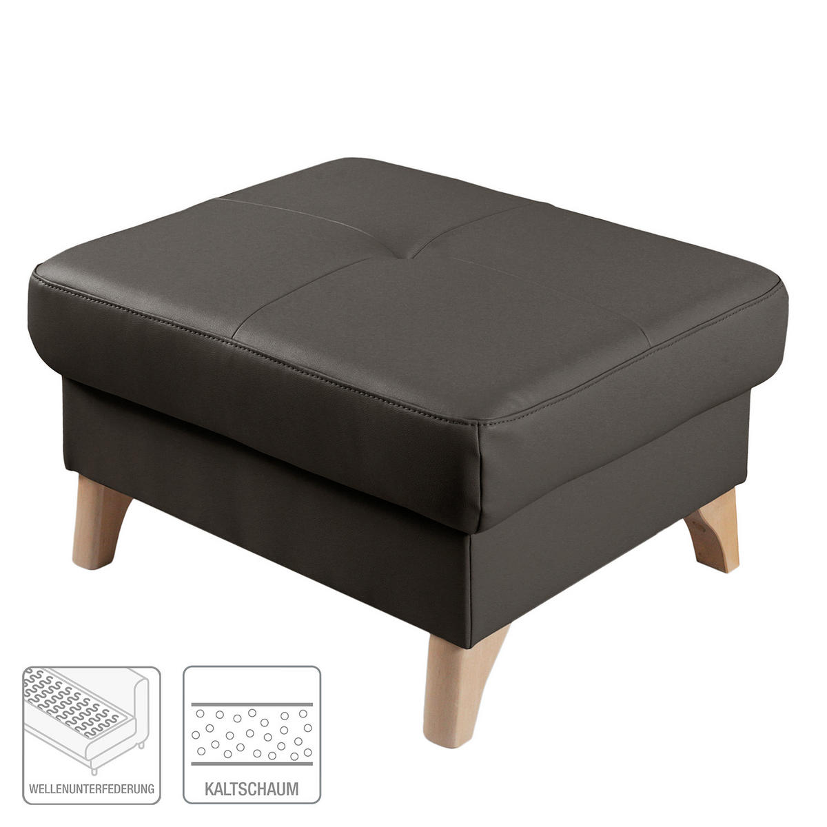 HOCKER in Textil, Leder Dunkelbraun  - Dunkelbraun/Buchefarben, Design, Leder/Holz (70/44/60cm) - Livetastic
