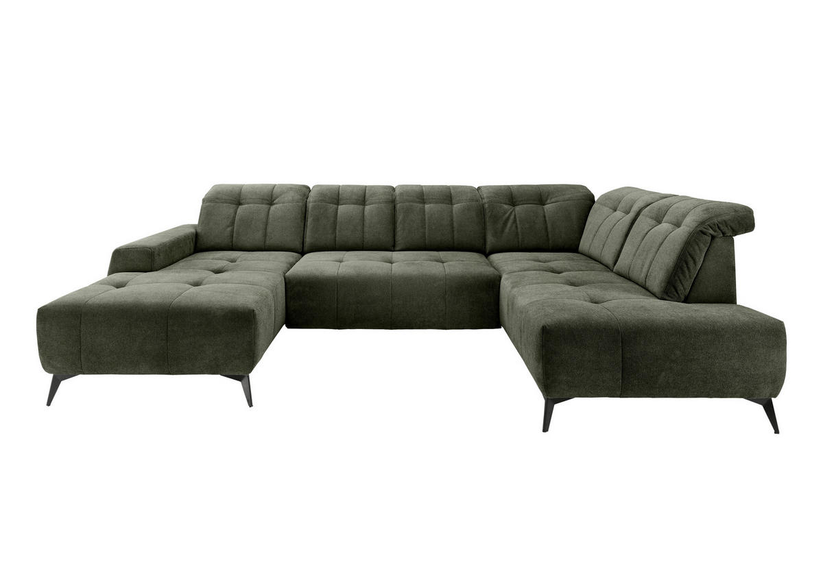 WOHNLANDSCHAFT SANO Dunkelgrün Chenille  - Dunkelgrün/Schwarz, MODERN, Textil/Metall (200/337/180cm) - Livetastic