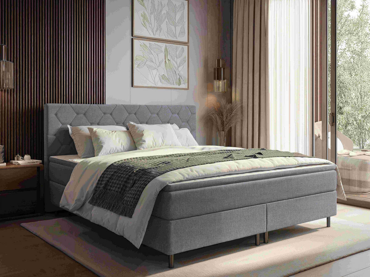 BOXSPRINGBETT 200/200 cm,  in Grau, Matratze, Topper, H2 + H2 = mittel  - Schwarz/Grau, KONVENTIONELL, Textil/Metall (200/200cm) - Chameo