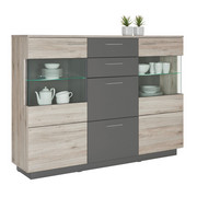 HIGHBOARD matt, Melamin Eichefarben, Grau - Eichefarben/Alufarben, Design, Glas/Holzwerkstoff (179,8/131/41,3cm) - Hom`in
