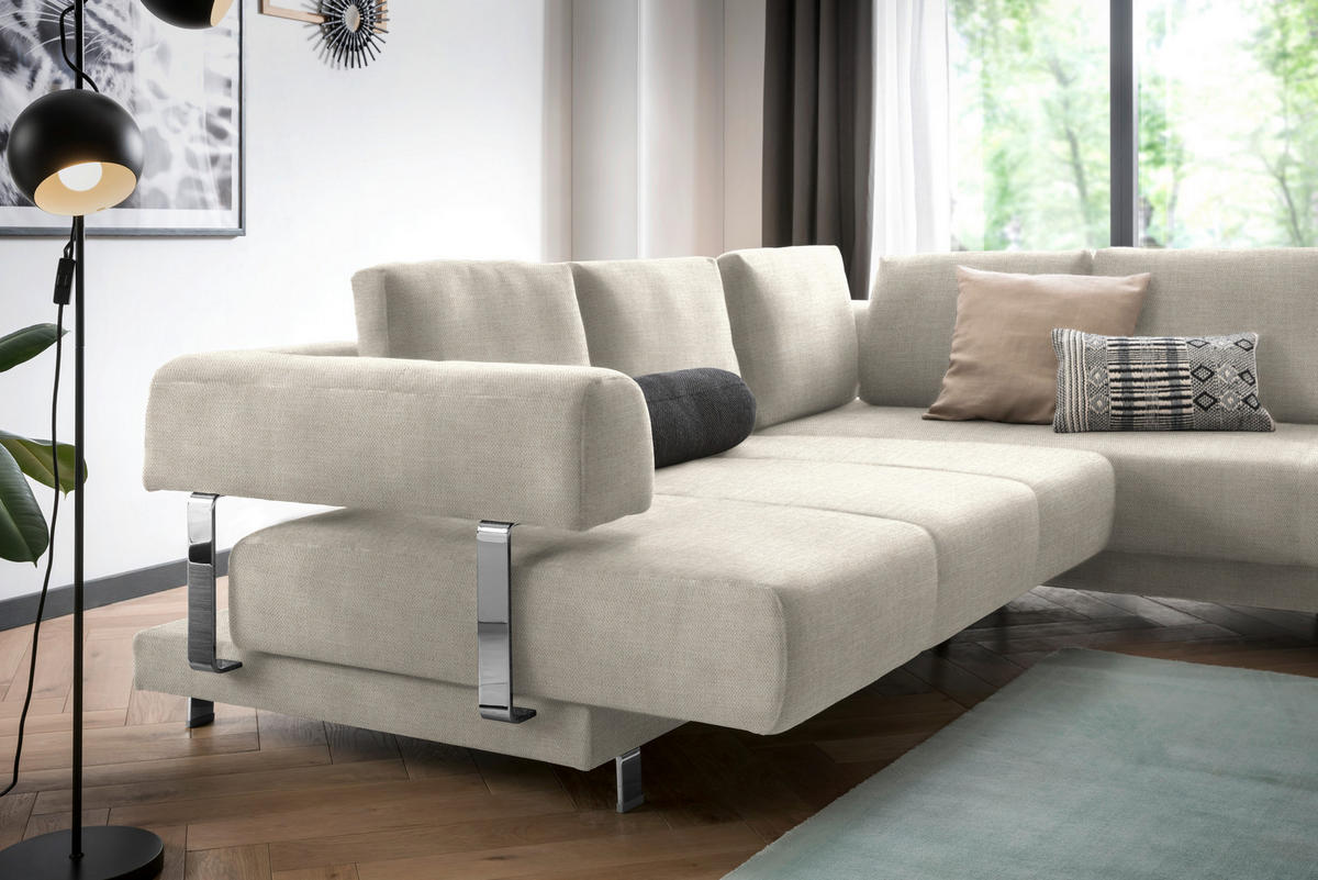 ECKSOFA in Chenille Creme  - Creme, Design, Textil/Metall (277/235cm)