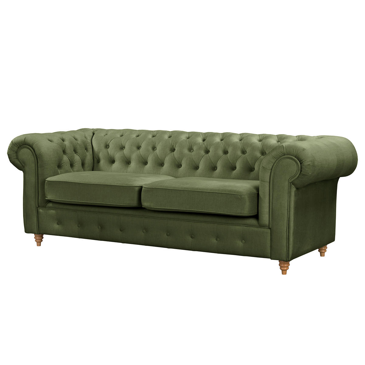 3-SITZER-SOFA Mikrofaser Dunkelgrün  - Dunkelgrün/Braun, Design, Holz/Textil (218/75/91cm) - P & B